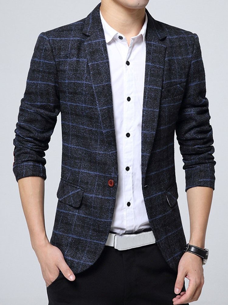 One Button Plaid Lapel Vogue Slim Blazer For Menn