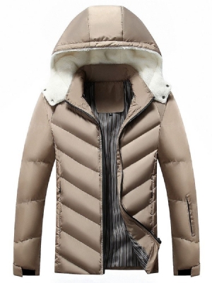 Patchwork Color Block Hooded Zipper Casual Down Jacket For Menn