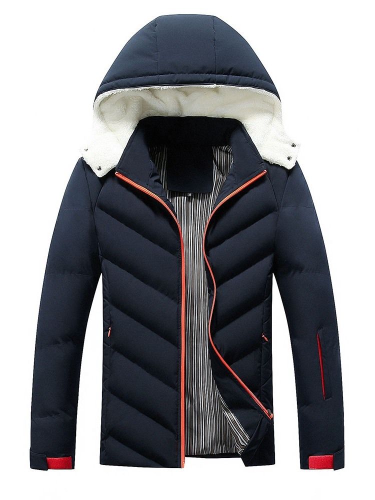 Patchwork Color Block Hooded Zipper Casual Down Jacket For Menn