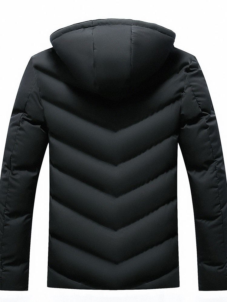 Patchwork Color Block Hooded Zipper Casual Down Jacket For Menn