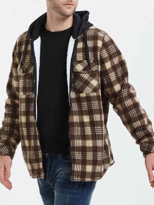 Patchwork Hooded Plaid Zipper Loose Herre Jacket