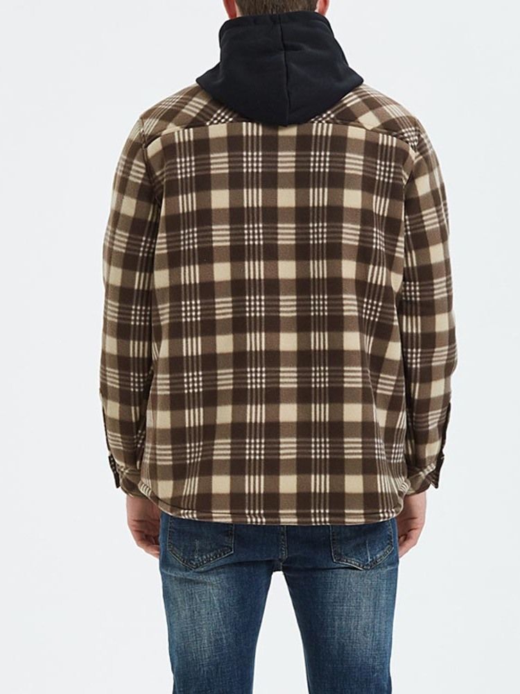 Patchwork Hooded Plaid Zipper Loose Herre Jacket