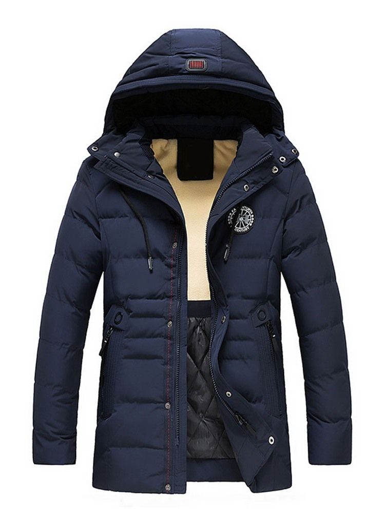 Patchwork Mid-length Style Hooded Glidelås European Dunjakke For Menn