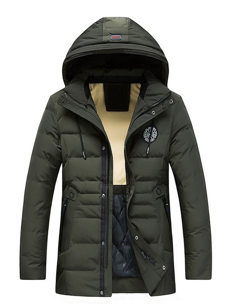 Patchwork Mid-length Style Hooded Glidelås European Dunjakke For Menn