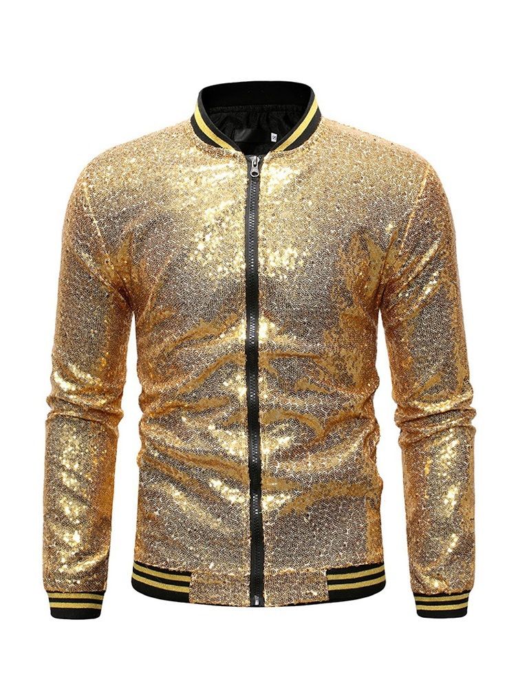 Patchwork Paljetter Stand Collar Mens Casual Jacket