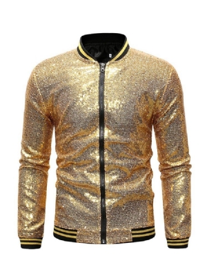 Patchwork Paljetter Stand Collar Mens Casual Jacket