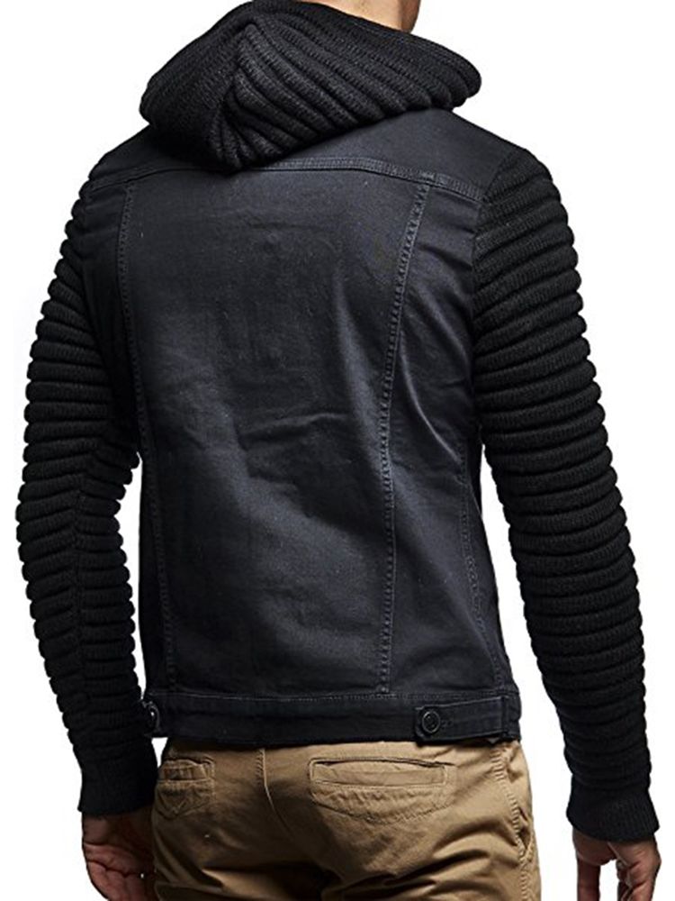 Patchwork Pockets Hooded Menns Jakke