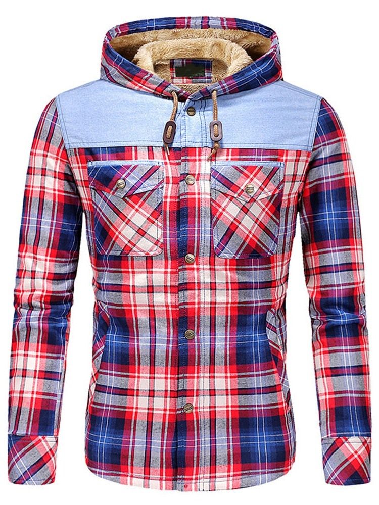 Plaid Fleece Patchwork Winter Casual Herre Jacket