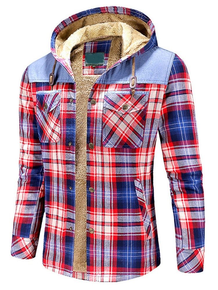 Plaid Fleece Patchwork Winter Casual Herre Jacket