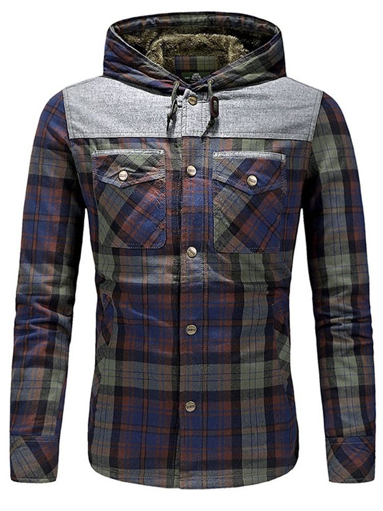 Plaid Fleece Patchwork Winter Casual Herre Jacket