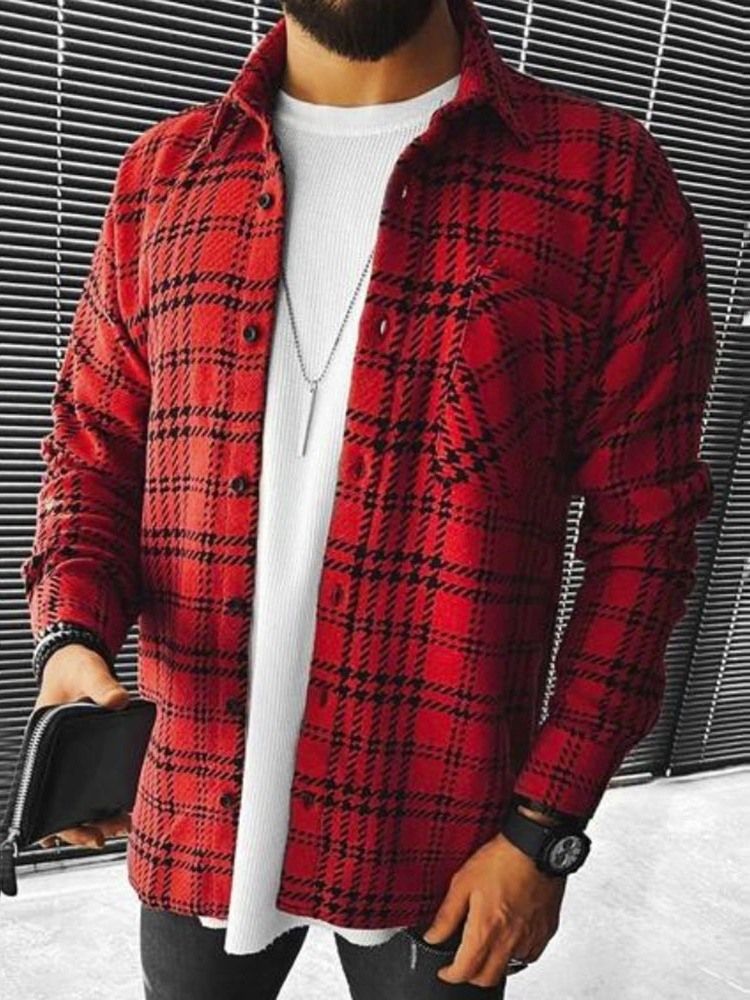 Plaid Lapel Casual Fall Herrejakke