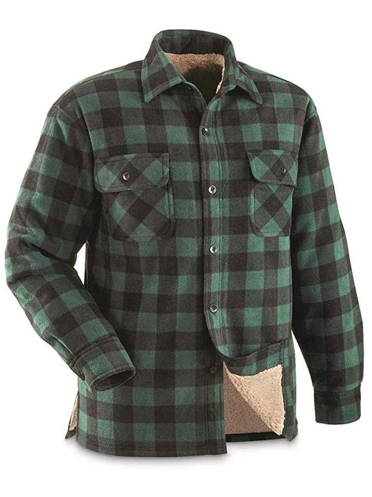 Plaid Lapel Fleece Fall Loose Herre Jacket