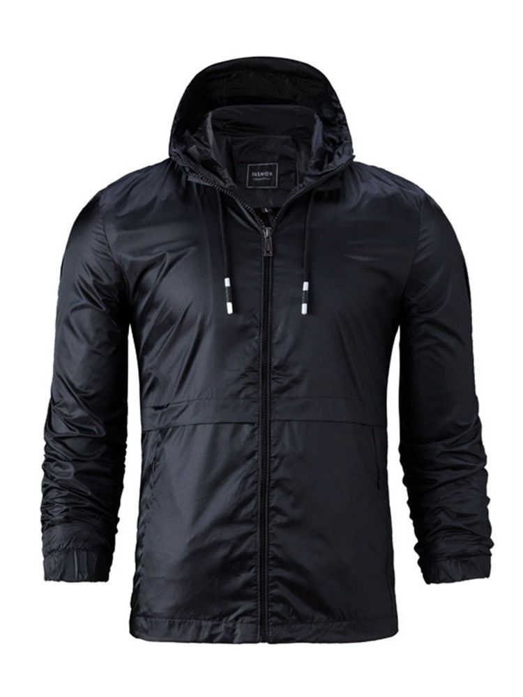 Plain Lace-up Hooded Mens Casual Jacket