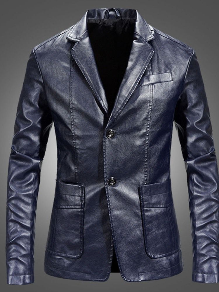 Plain Lapel Casual Single-breasted Herre Leather Jacket