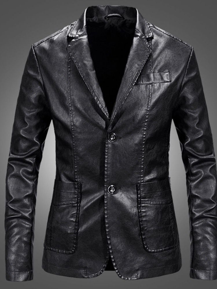 Plain Lapel Casual Single-breasted Herre Leather Jacket