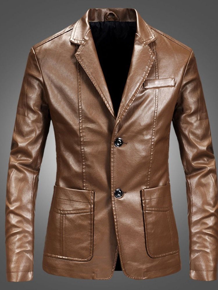 Plain Lapel Casual Single-breasted Herre Leather Jacket