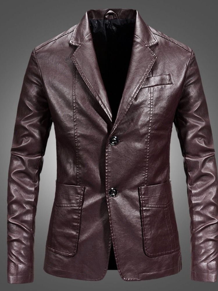 Plain Lapel Casual Single-breasted Herre Leather Jacket