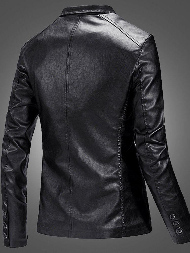 Plain Lapel Casual Single-breasted Herre Leather Jacket