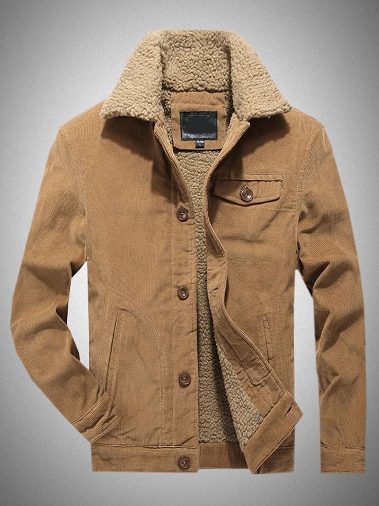 Plain Lapel Pocket Winter Loose Herre Jacket