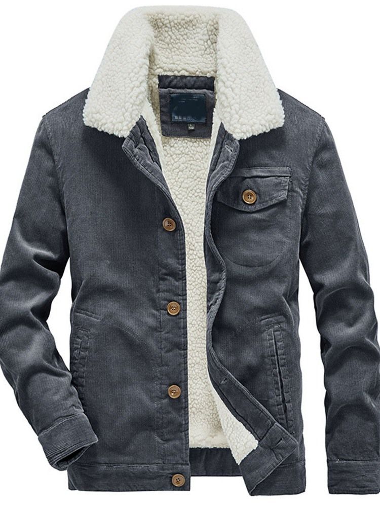 Plain Lapel Pocket Winter Loose Herre Jacket