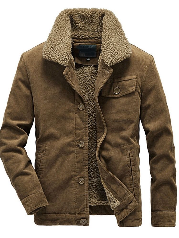 Plain Lapel Pocket Winter Loose Herre Jacket