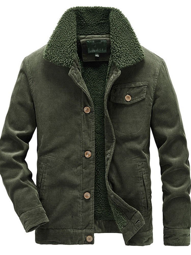 Plain Lapel Pocket Winter Loose Herre Jacket