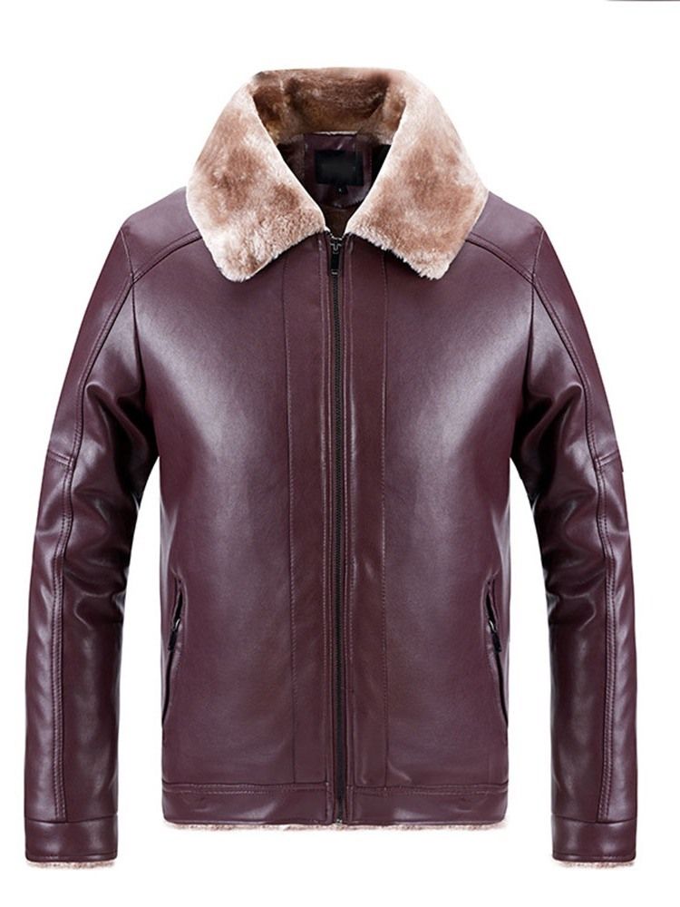 Plain Lapel Standard Slim European Leather Jacket For Menn