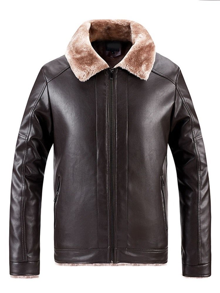 Plain Lapel Standard Slim European Leather Jacket For Menn