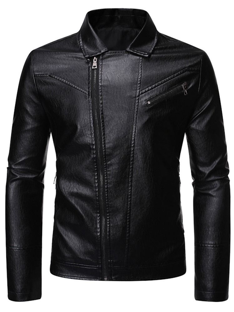 Plain Lapel Zipper Single Jacket For Menn