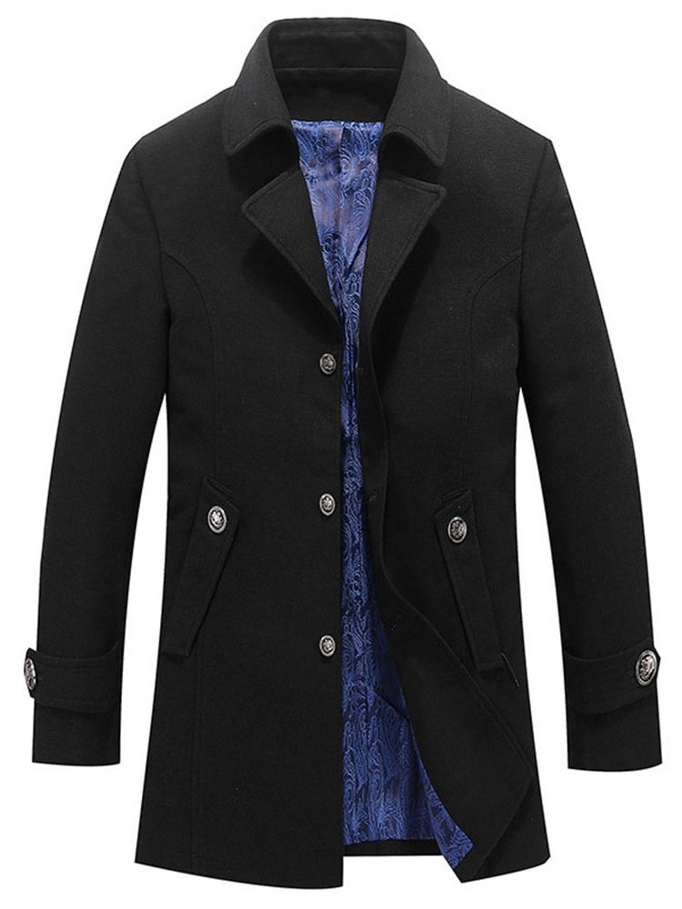 Plain Mid-length Pocket Casual Straight Herre Coat