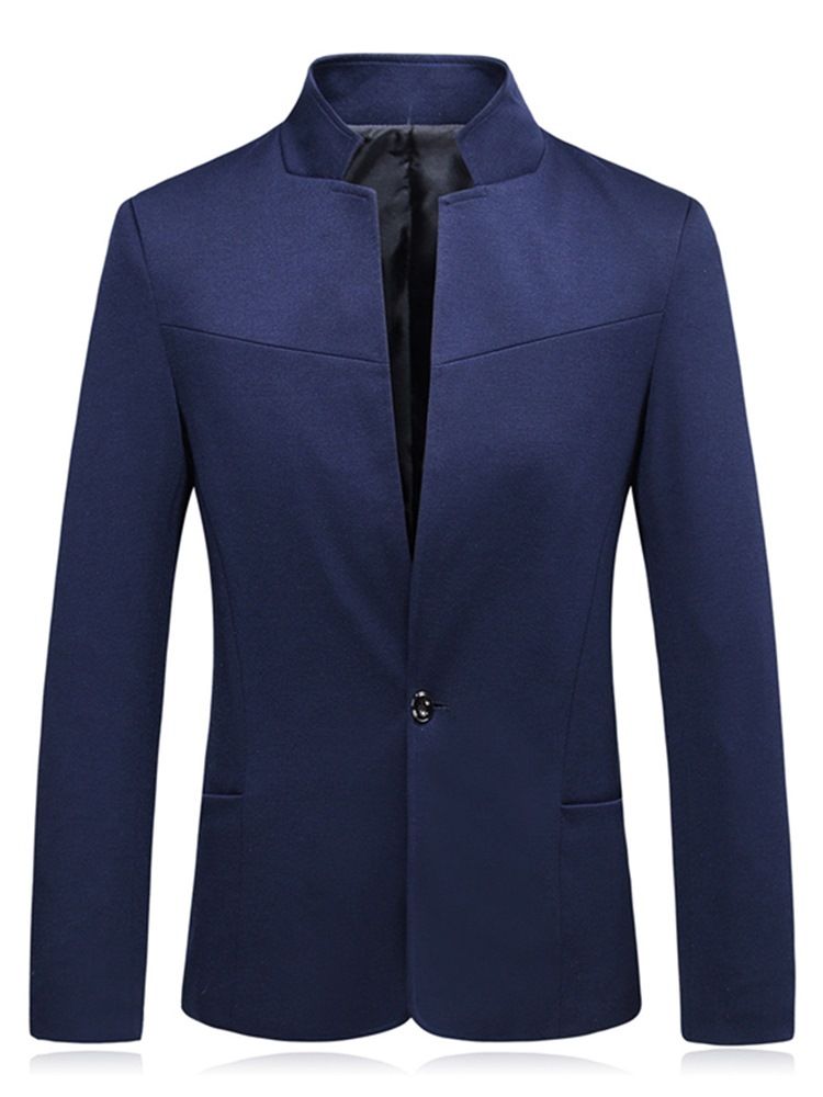 Plain One Button Stand Collar Mens Casual Jacket Blazer