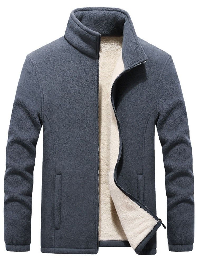 Plain Stand Collar Casual Glidelåsjakke For Menn