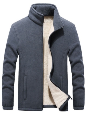 Plain Stand Collar Casual Glidelåsjakke For Menn