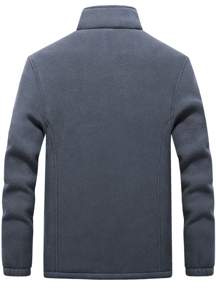 Plain Stand Collar Casual Glidelåsjakke For Menn