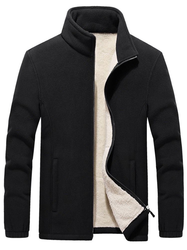 Plain Stand Collar Casual Glidelåsjakke For Menn