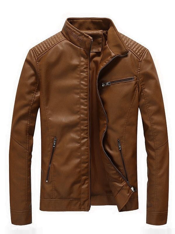 Plain Zip Stand Collar Slim Herre Jacket