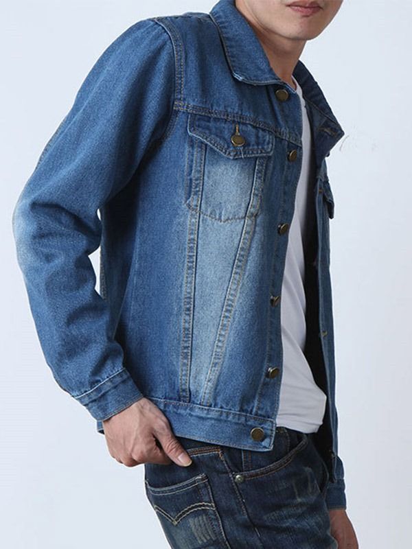 Pocket Casual Denimjakke For Menn