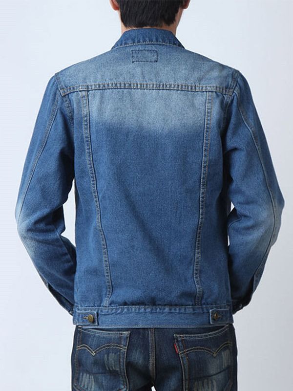 Pocket Casual Denimjakke For Menn