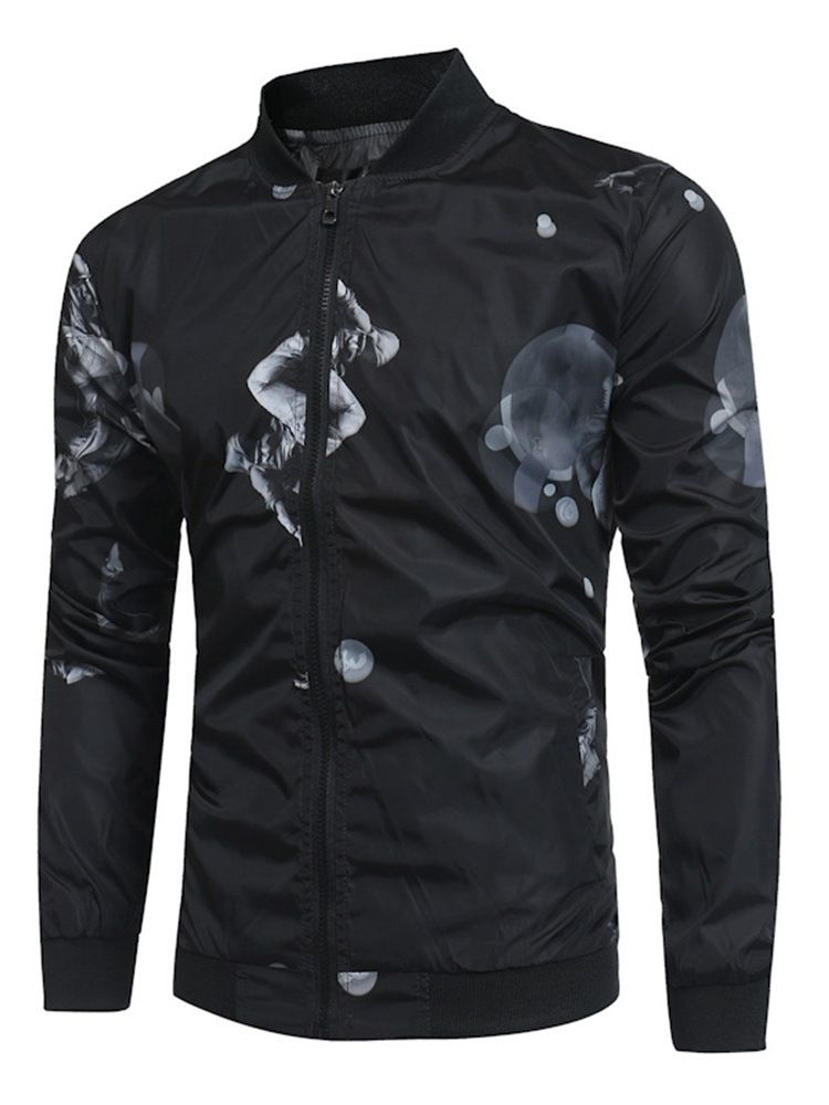 Printed Stand Collar Mens Slim Jacket