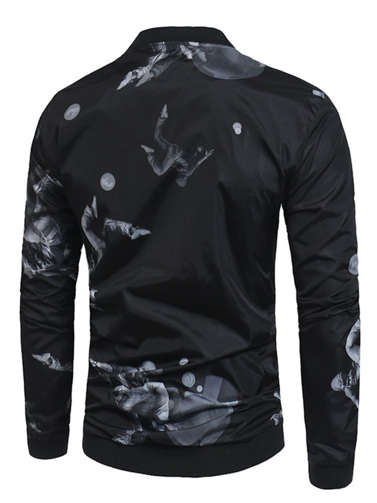 Printed Stand Collar Mens Slim Jacket