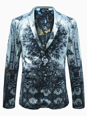 Single-breasted 3d Peacock Print Classic Vogue Blazer For Menn