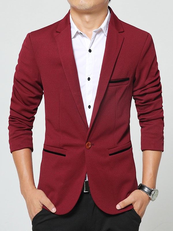 Solid Color Pocket Slim Vogue Blazer For Menn