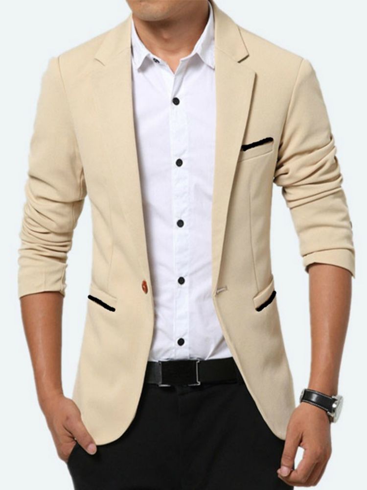 Solid Color Pocket Slim Vogue Blazer For Menn