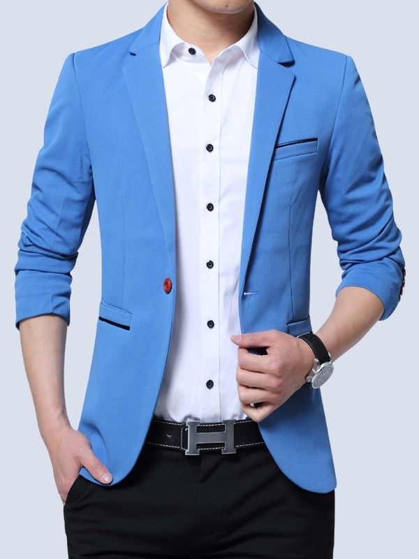 Solid Color Pocket Slim Vogue Blazer For Menn