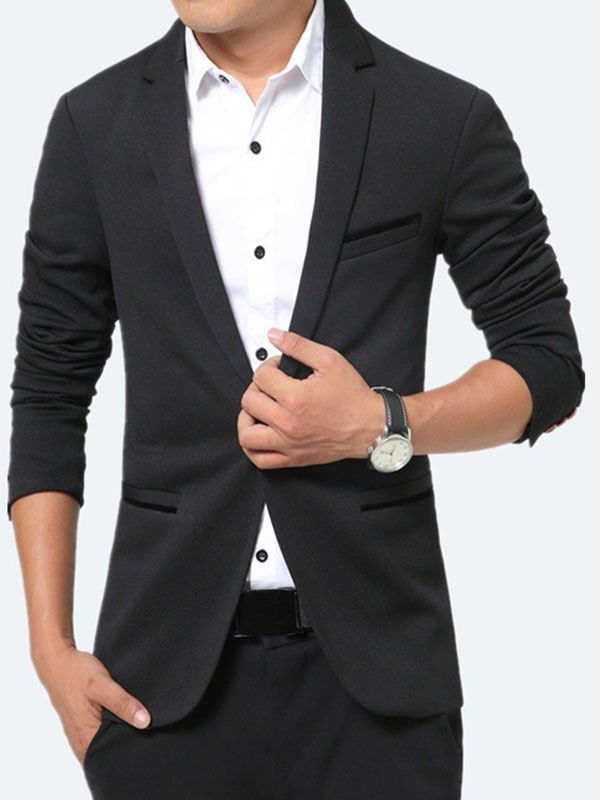 Solid Color Pocket Slim Vogue Blazer For Menn