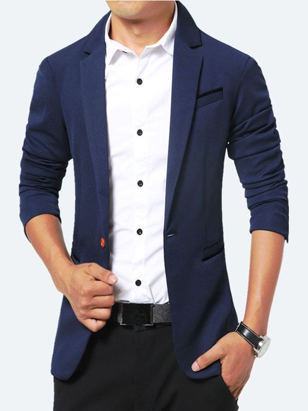 Solid Color Pocket Slim Vogue Blazer For Menn