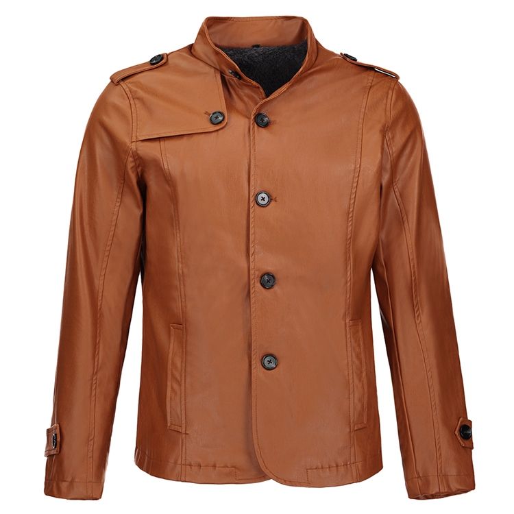 Stand Collar Pu Leather Thicken Slim Men Jacket