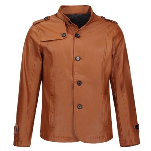 Stand Collar Pu Leather Thicken Slim Men Jacket