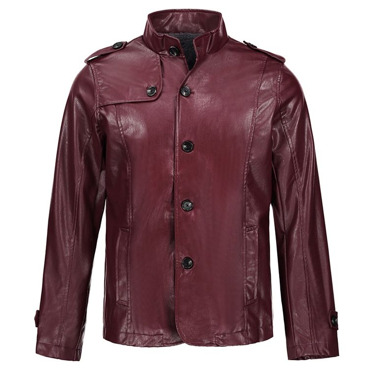 Stand Collar Pu Leather Thicken Slim Men Jacket