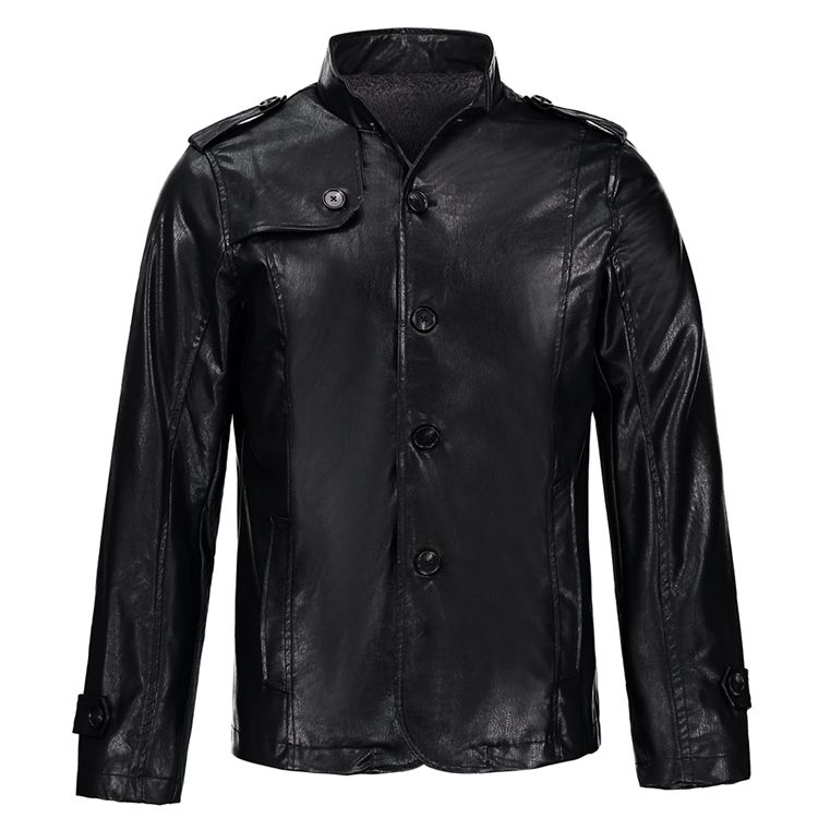 Stand Collar Pu Leather Thicken Slim Men Jacket